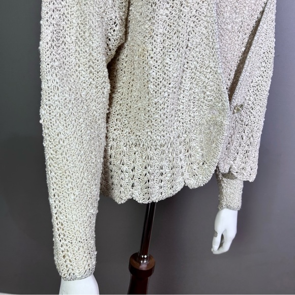 Vintage Cardigan Sweater Size Large twinset Irish Linen Crochet knitted metallic - Picture 6 of 16